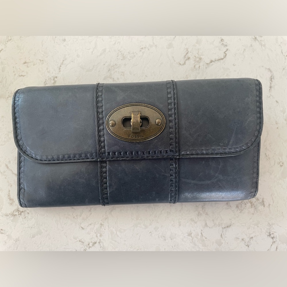 Fossil Blue Large Genuine Leather Wallet